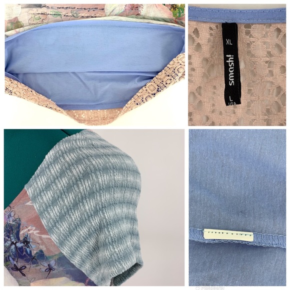 smash! Pink and Blue Mixed Patterns and Textures Short Sleeved Dress, XL - Picture 16 of 16